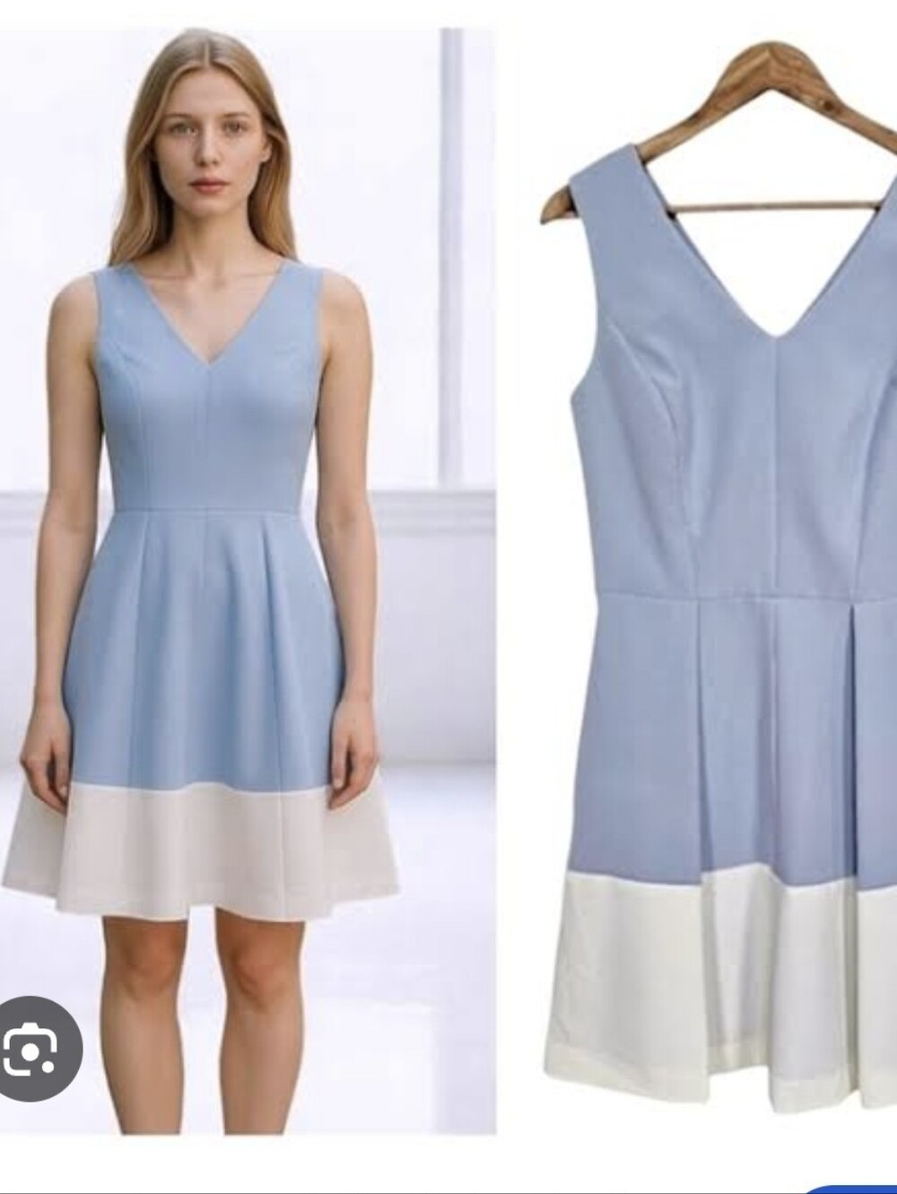 Milly Light Blue & White V-Neck Fit-and-Flare Mini Dress Sz 10 NWT